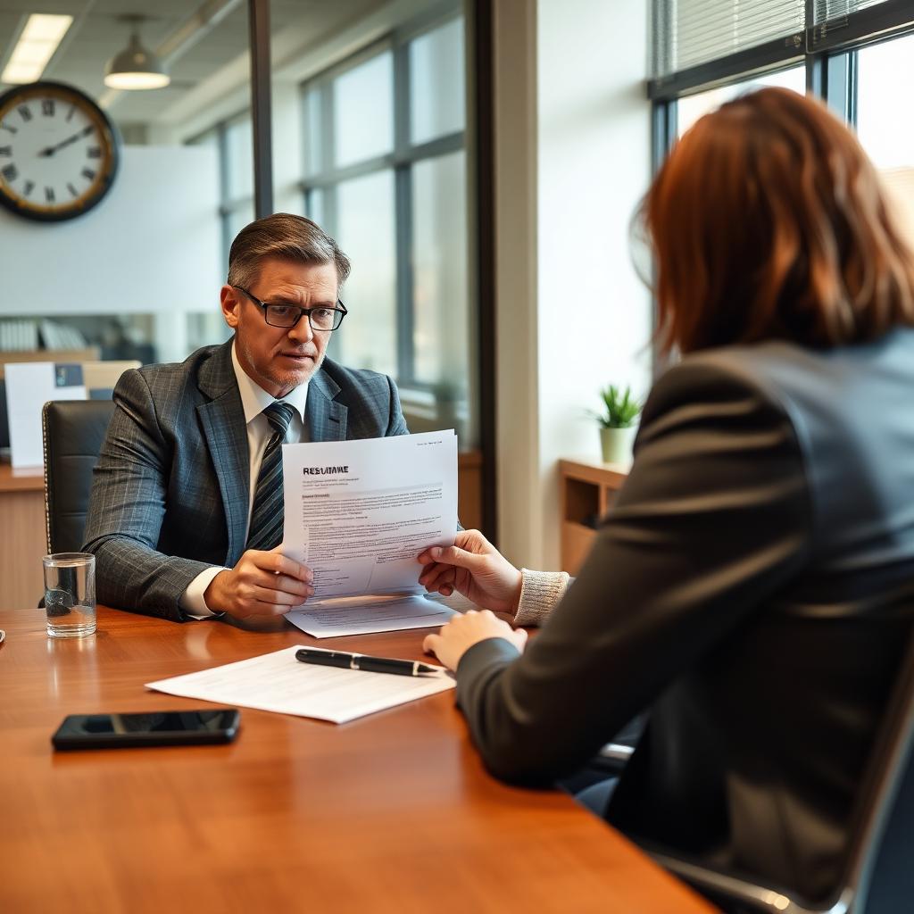 A government hiring manager reviewing a candidate's resume