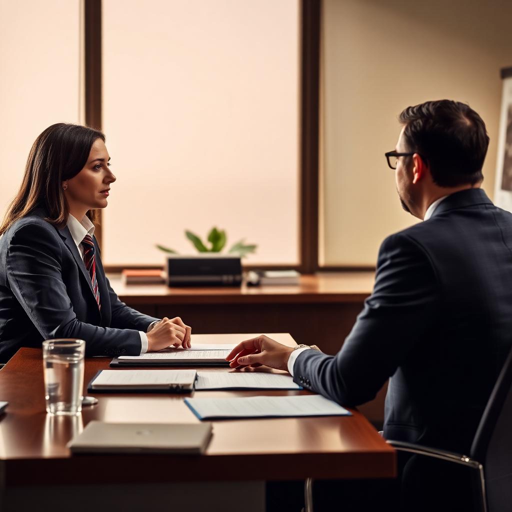 A candidate being interviewed by a government hiring panel