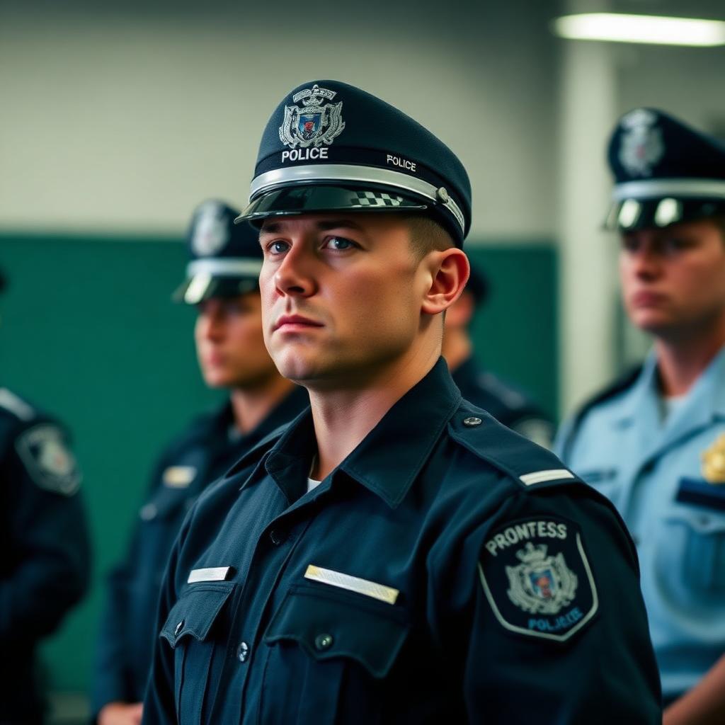 A police recruit in uniform during the hiring process